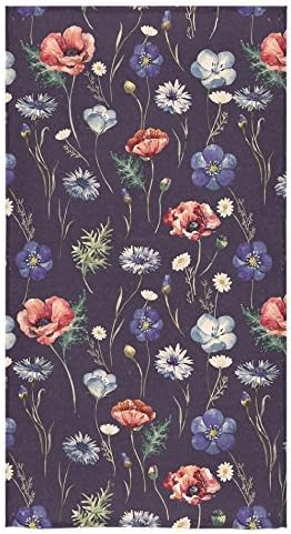 Red Poppy Beach Bath Towel HOTTEST Floral Pattern Towel Bathroom Body Shower Towel Bath Wrap For Home, Outdoor and Travel Use,Purple&amp;Blue