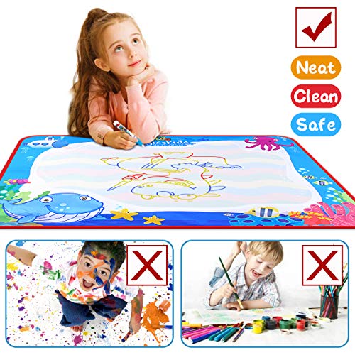 VARWANEO Aqua Magic Doodle Mats Both Sides Used Water Drawing Doodling Mat Coloring Mat Educational Developmental Toys Gifts for Kids Toddlers Toy for Age 3 4 5 6 7 8 Boys Girls
