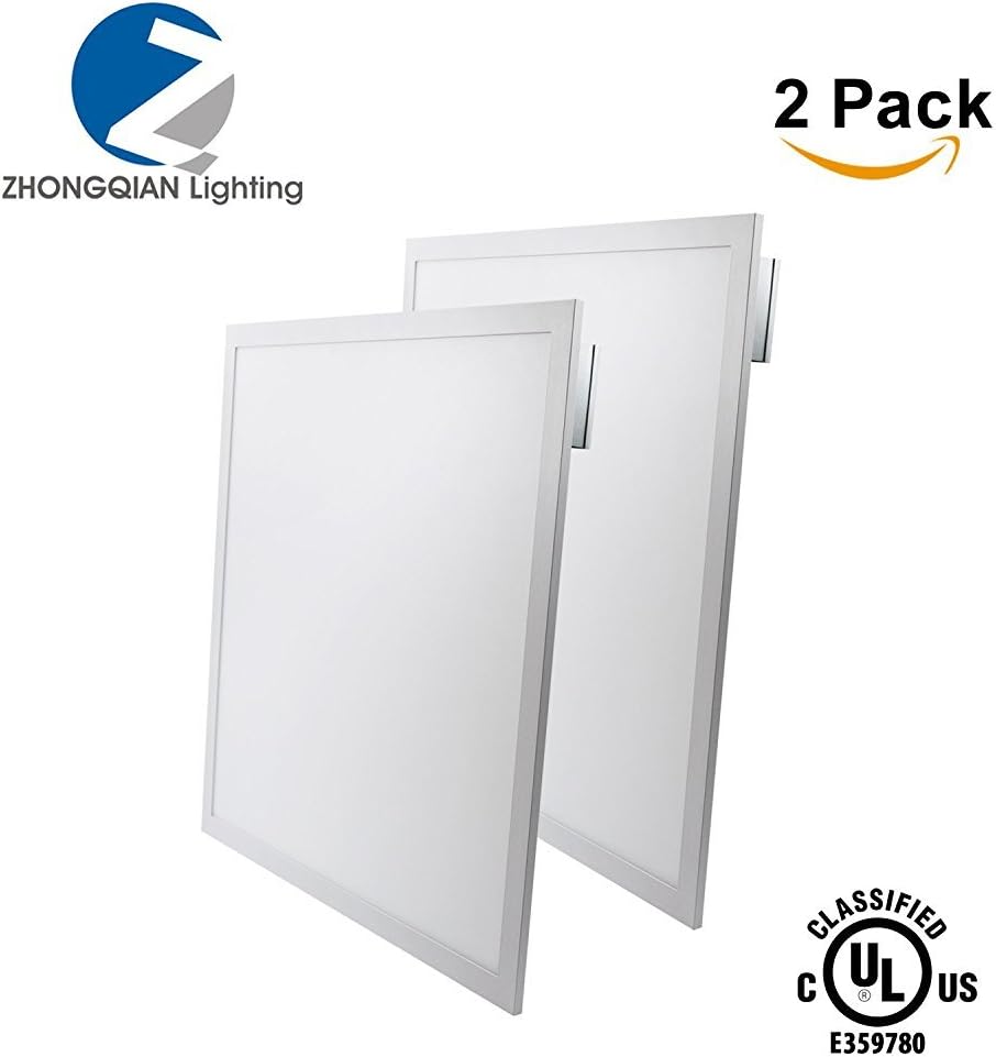 ZHONGQIAN UL FCC Listed 24x24in 48W, 5000K, 4800 Lumens Professional Grade Metal Frame LED Panel Light Super Bright Ultra Thin Glare-Free (2-pack, DayLight White), GC600