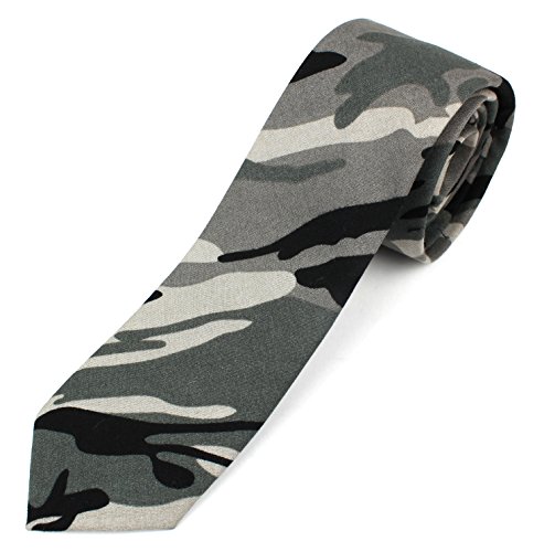 Men's Cotton Skinny Necktie Camouflage Pattern - Gray