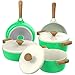 Vremi 8 Piece Ceramic Nonstick Cookware Set - Induction Stovetop Compatible Dishwasher Safe Non Stick Pots with Lids and Frying Pans - Dutch Oven Pot Fry Pan Sets for Serving - PTFE PFOA Free - Green