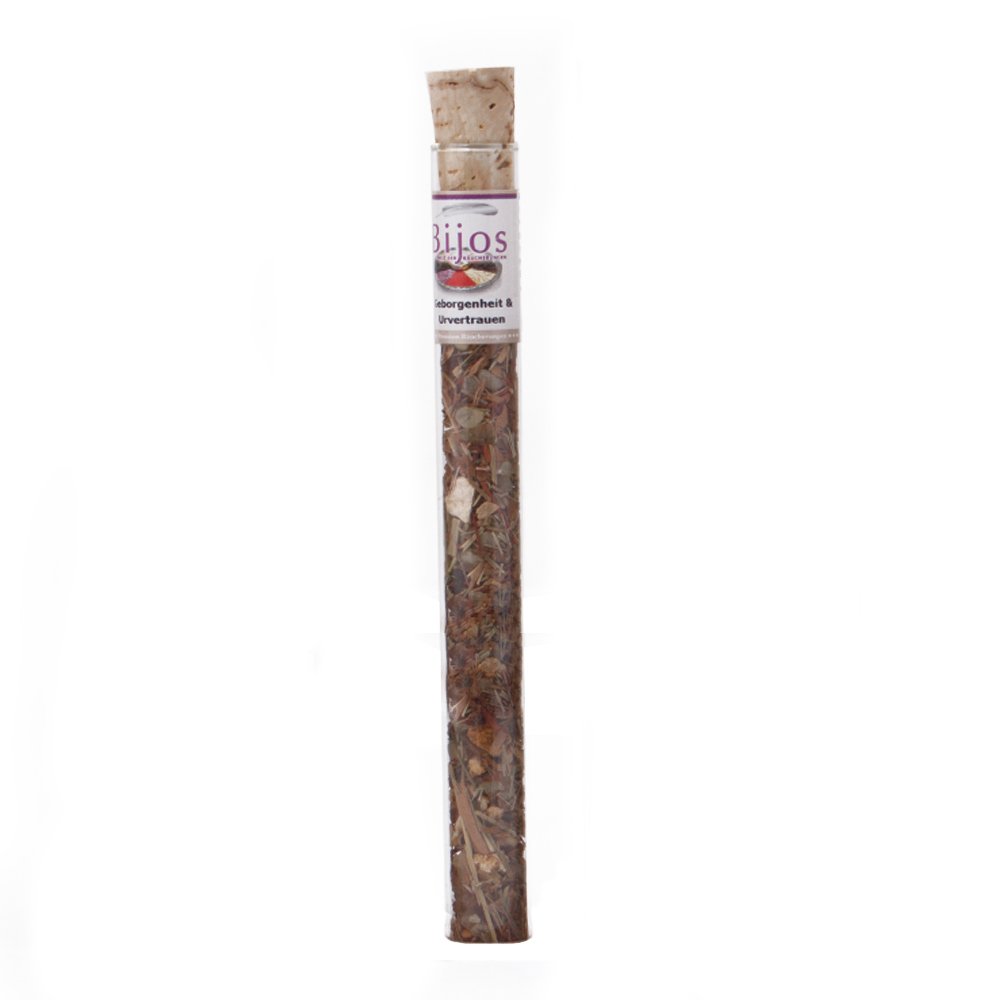 Bijos incense mixture in a 35 ml glass tube Sense of security and basic trust – a sweet and warming smell which makes you feel safe