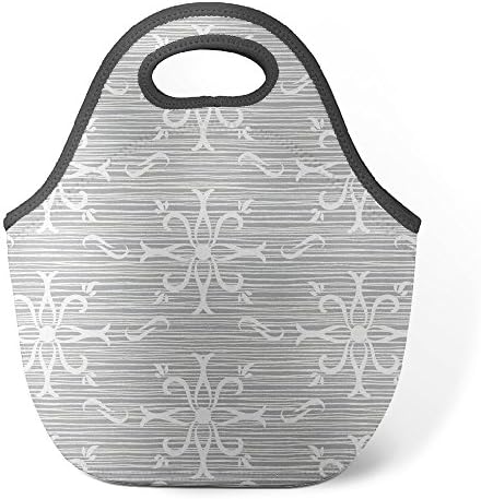 Good4Life - Neoprene Lunch Tote Insulated Reusable Picnic Lunch Bag [ Gray Silver Shuriken Pattern ]