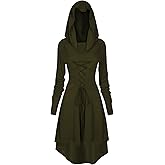 HODBLKT Womens Renaissance Costumes Hooded Robe Lace Up Renaissance Dress Women Halloween Vintage Medieval Cloak