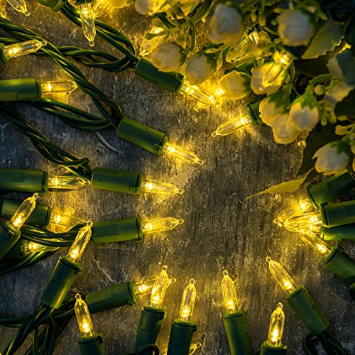 YULETIME Warm White LED Christmas Lights with Green Wire, 66 Feet 200