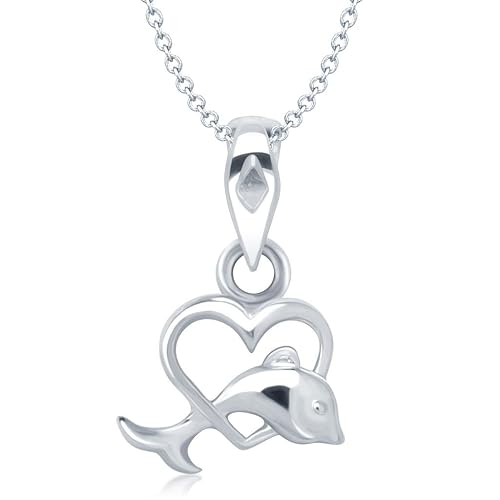 Vina Jewels Valentine Dolphin Heart Shape Rhodium plated Pendant - P1206R [VKP1206R] [Jewellery]