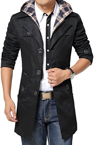 Men Autumn Belt Trench Detachable Hoodie Thin Jacket 3 Button Big Size Coat