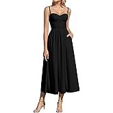 Parthea Summer Floral Corset Midi Dress Lace Spaghetti Straps Flowy A Line Casual Wedding Guest Dresses with Pockets