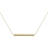 Lucchetta - 14K Yellow Gold Solid Gold Bar Pendant Necklace with 16+2 Inch Chain, Womens Authentic Italian Necklaces Jewelry from Italy