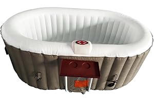 ALEKO Inflatable Hot Tub Spa | Personal High Powered Jetted Bubble | 145 Gallon | 2 Person Oval | Brown and White | HTIO2BRWH