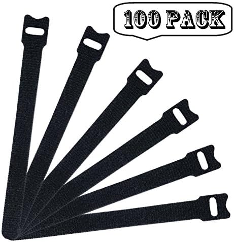 100pcs Reusable Fastening Cable Ties, JSITON Microfiber Cloth 6-Inch Hook and Loop Cord Ties, Black (100 PCS/6 Inch)