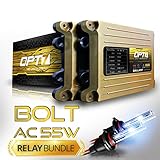 OPT7 Bolt AC 55w Hi-Power H11 (H8, H9) HID Kit - Relay Bundle - All Bulb Sizes and Colors - 2 Yr Warranty [6000K Lightning Blue Xenon Light]