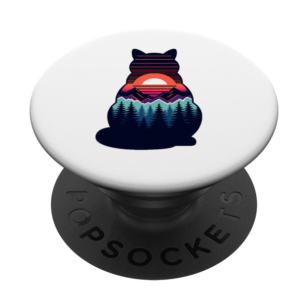 Cat Silhouette Nature Landscape Sunset Cat Lover Camping PopSockets Swappable PopGrip