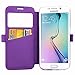 Galaxy S6 Edge Case, ArtMine Quilted Plain Color View Window Function PU Leather Flip Folio Book Style Protective Skin Stand Phone Case Kickstand Feature for Samsung Galaxy S6 Edge (Purple)