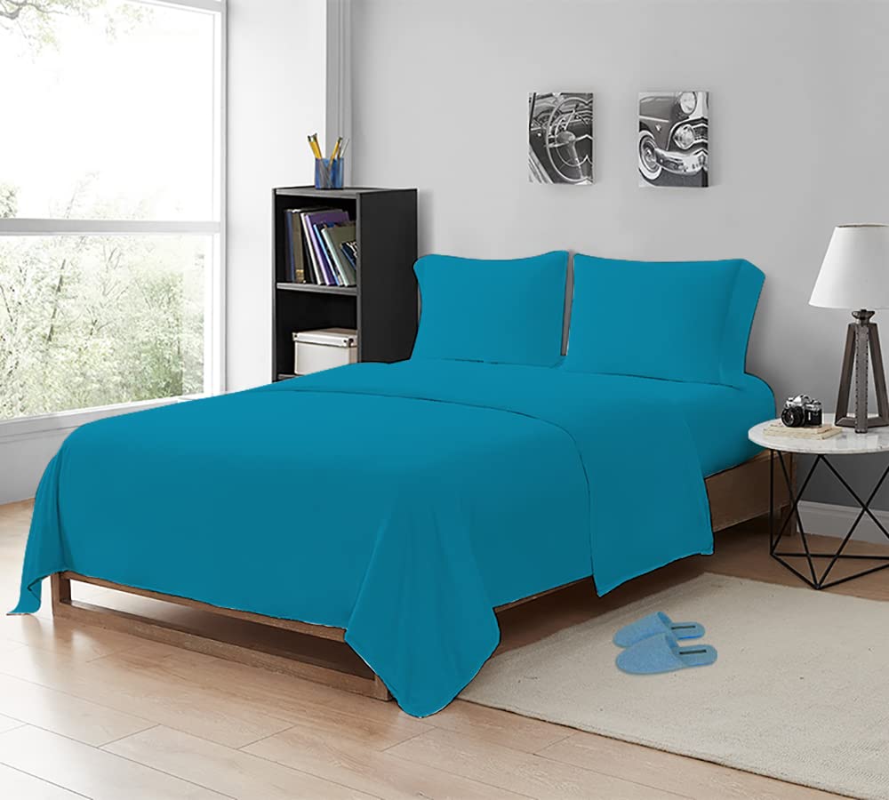 MistyMorning Flat Sheet, Soft & Premium quality Bedding & Linen, Egyptian Cotton with 200 Thread Count. (Teal, Super King)