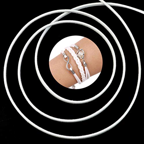 Wobe 100 Yards Suede Cord, Leather Cord 2.6mm x 1.5mm Suede Lace Faux Leather Cord with Roll Spool Beading Craft Thread for Bracelet Necklace Beading DIY Handmade Crafts Thread (White)