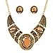 Brown Cut Acrylic Bead Pendant Black Tibet Silver Necklace Earrings Jewelry Set