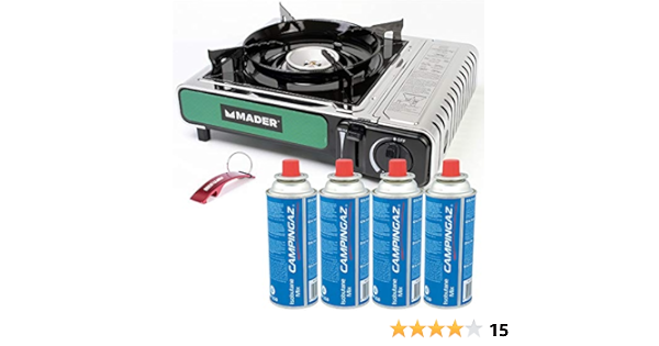 Hornillo portátil a gas 2,2kW Mader + 4 cartuchos de gas ...