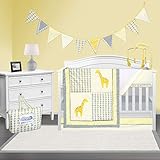 Pam Grace Giraffe Animals and Safari Time. Grey and Yellow 10 Piece Crib Bedding Set for Boys and Girls.