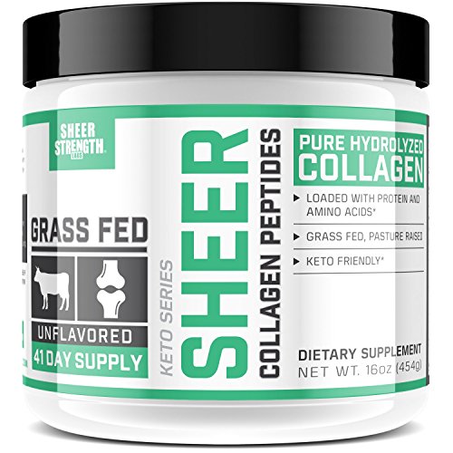 Premium Collagen Peptides - For Longer, Stronger Hair, Smoother Skin, & Healthy Bones, Joints, & Nails - Grass Fed, Paleo Friendly, Non-GMO - 16 oz Collagen Powder - Sheer Strength Labs