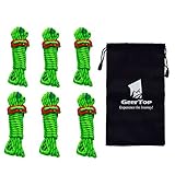 GEERTOP 6 Pack 4mm Reflective Tent Guide Rope Lightweight Guy Line Cord with Aluminum Adjuster Guyline Tent Cord Tensioner for Camping Hiking Backpacking - Essential Camp Accessories 13 Feet