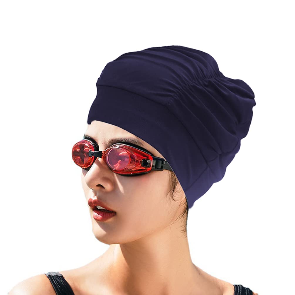 Fabric Swimming Cap Pleated Swimming Hat Women Swim Cap for Long Hair Elastic Turban Cancer Headwear Bathing Shower Cap for Swim Pool Beach Spa Travel Holiday