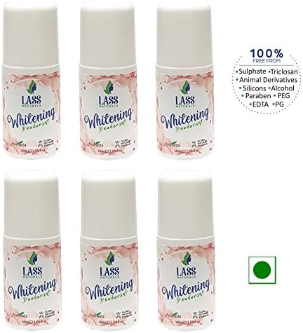 Lass Naturals Whitening Deodorant for Women Underarm Roll-on with Liquorice and Vitamin E Extracts, 50 ml Body Care (Pack of 6)