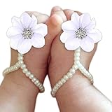 Bestjybt® Baby Girl Pearl Chiffon Foot Flower Shoes Barefoot Sandals Baby Shower