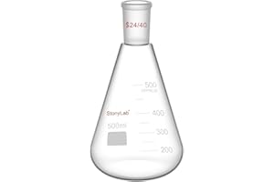 StonyLab Glass 24/40 Erlenmeyer Flask, Borosilicate Glass Heavy Wall Flask with 24/40 Standard Taper Outer Joint, 500ml