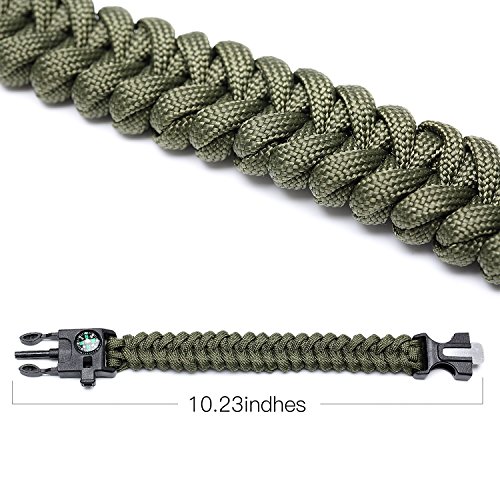 Survival Paracord Bracelet with Compass (4) + Mini Crowbar (4) - Stainless Steel Wire Keychain Cords (20) - Braclet Featurees Flint Fire Starter + Emergency Knife & Whistle
