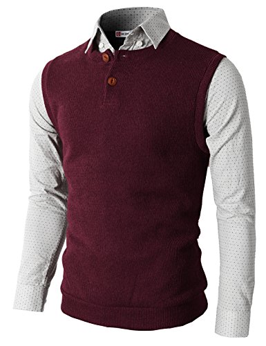 H2H Mens Knitted Sweater Two Buttons Henley Vest WINE US M/Asia L (KMOV071)