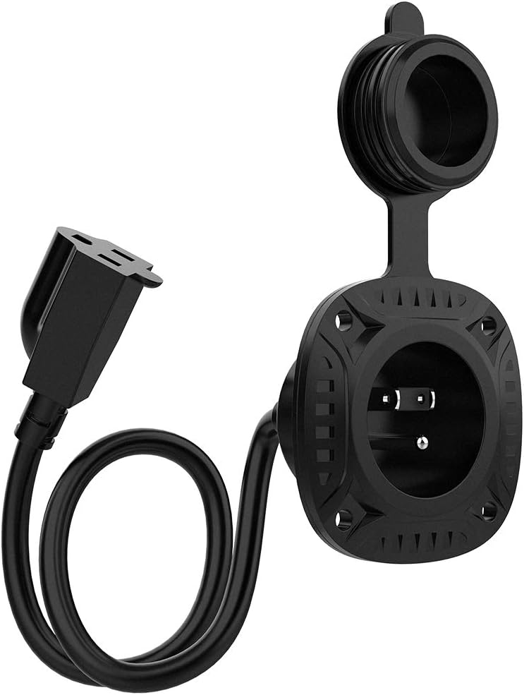 MICTUNING 13Amp 125V AC Port Plug with 16" Integrated Heavy Duty Extension Cord and Water-resistant Cap - Black: Automotive