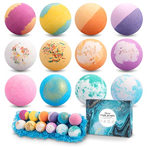 Bath Bombs 12 PCS Gift Set, Ribivaul Handmade Natural & Organic Bath Bomb with Rich Bubbles and Colors, Idea Birthday Father’s Day Gift for Men/Women/Kids/Friends