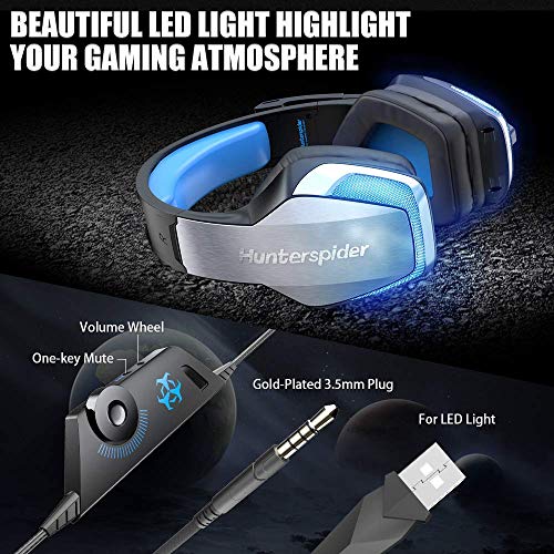 BENGOO V-4 Gaming Headset for Xbox One, PS4, PC, Controller, Noise Cancelling Over Ear Headphones with Mic, LED Light Bass Surround Soft Memory Earmuffs for PS2 Mac Nintendo Switch Games (Renewed)