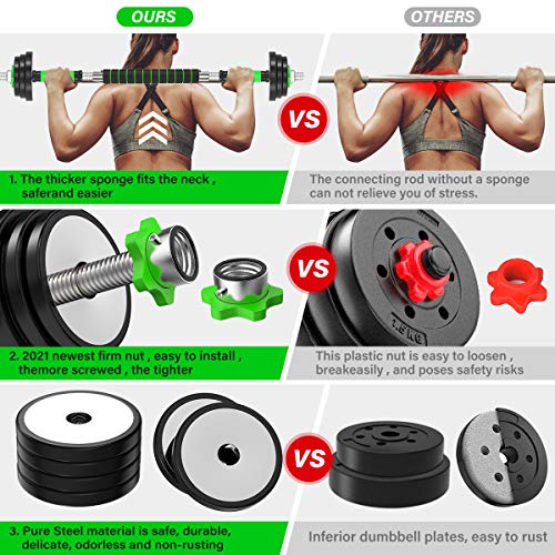 Adjustable Dumbbells Barbell Weight Set, 44Lbs/20KG Weight Dumbbells Set with Bar - Dumbbell Barbell 3 in 1 for Men… - Image 3