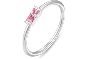 RLMOON Gold Birthstone Rings for Women Non Tarnish Gold Stackable Rings Dainty 14K Gold/Silver Plated Baguette CZ Emerald Green Ring Personalized Jewelry Gift for Birthday Size 4-10