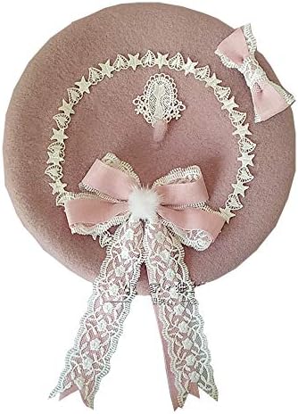 Yemocile ロリータ ベレー帽 レディース ゴスロリ 髪飾り レース リボン フリル スカル フェミニン ガールズ ファッション チャーム 卓出 森ガール 飾り ゴシック