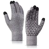 TRENDOUX Winter Gloves, Knit Warm Texting Touch Screen Gloves for Men Women - Anti-Slip - Elastic Cuff - Thermal Soft Wool Lining - Hands Warm in Cold Weather - Light Gray - M