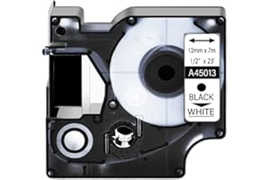 6 9 12 19 24mm Compatible Label Tape for Label Manager 100 150 200 250 Printers Works with D1 45010 45021 Ribbon(Black on Whi