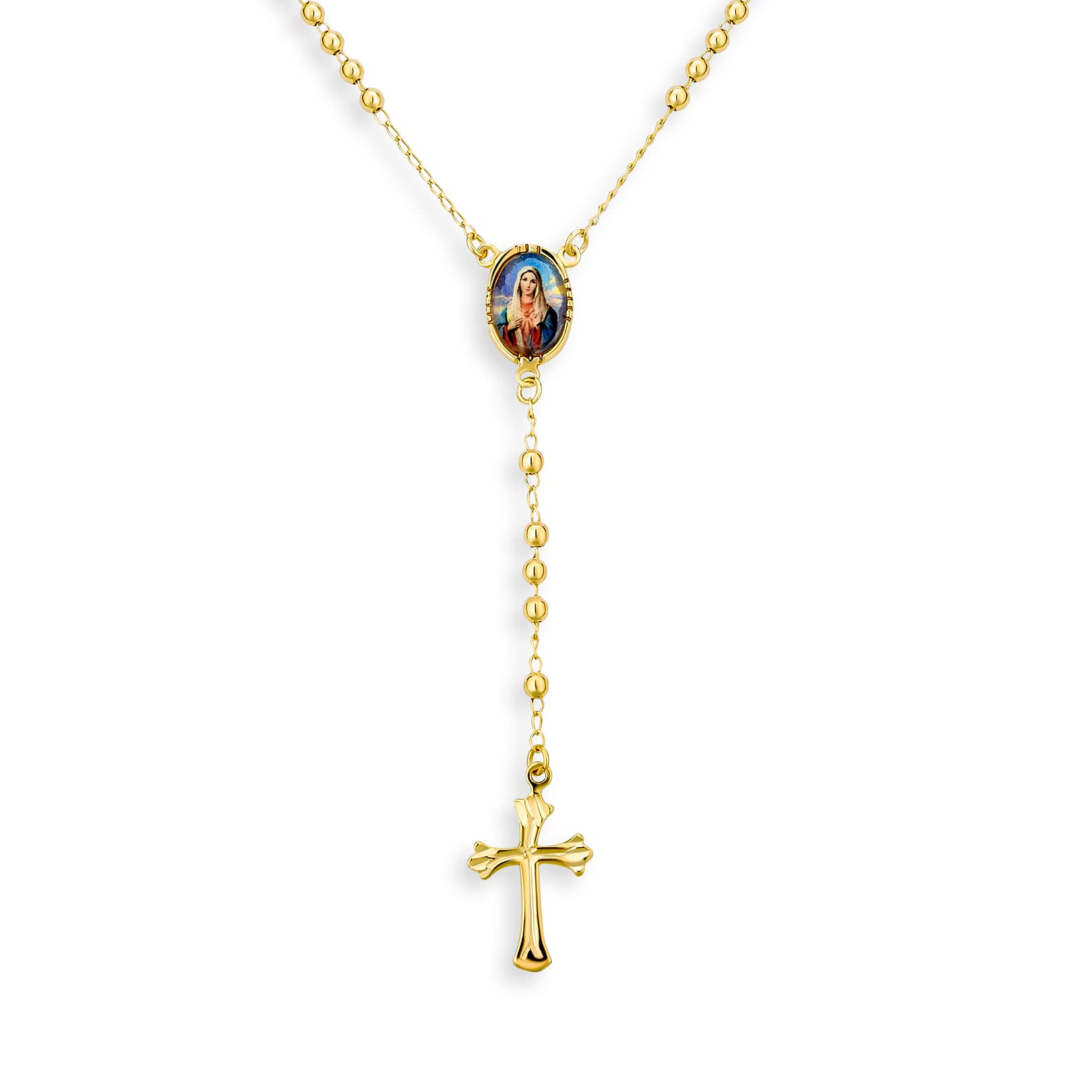 Bling Jewelry Catholic Christian Prayer Rosario Cross Catholic Virgin Mother Mary Rosary Beads Necklace For Women Teen Gold Plated Brass