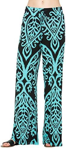 HerShe Women Floral Print High Drawstring Waist Wide Leg Palazzo Pants Plus Size (3X-Large, 3439DM Aqua Black)