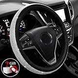 New Diamond Leather Steering Wheel Cover with Bling Bling Crystal Rhinestones, Universal Fit 15 Inch Car Wheel Protector for Women Girls,Black