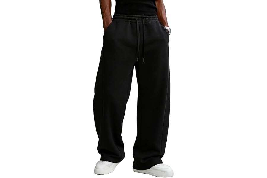 Men's Baggy Sweatpants Fleece Wide Leg Lounge Pants Drawstring Waist Loose Fit Cotton Jogging Sweat Pants with Pockets