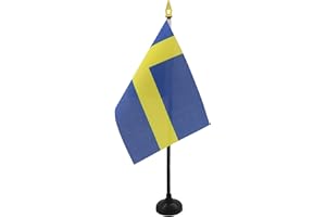 AZ FLAG - Sweden Table Flag 4'' x 6'' - Swedish Mini Desk Flag 100% Polyester 15 x 10 cm - Office Banner with 10'' Pole - Golden Spear