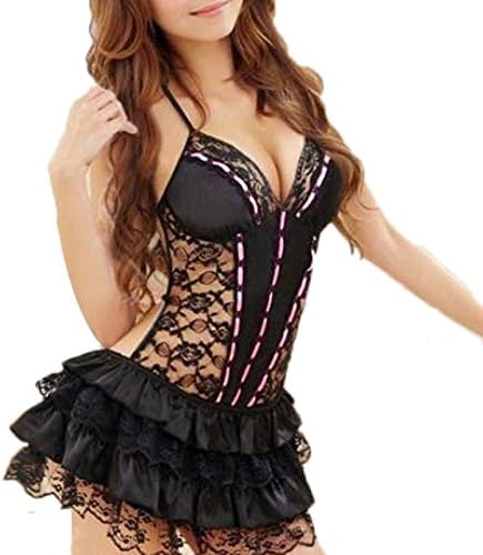 Amazing Kiss® Underwear, Toraway Lace Sexy Passion Lingerie Backless Halter Babydoll G-string Dress (Black)