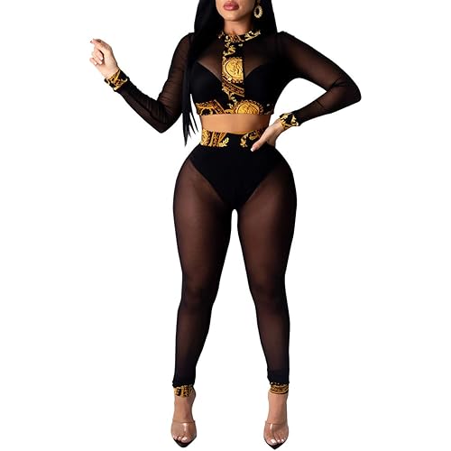 Women See Through Sheer Mesh Bandage Two Piece Bikini Cover Up Hoodie Crop Tops and Legging Pants