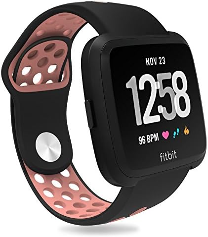 Penta Stars Replacement for Fitbit Versa Bands for Women and Men Silicone Waterproof Band Fits Small &amp; Large Wrists with Two Tone Slim Breathable Sport Design, Black/Pink, S