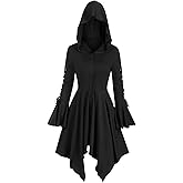 FEOYA Women's Hooded Cloak Dress Renaissance Medieval Gothic Dress Long Sleeve Hoodie Dresses Steampunk Cosplay Costume