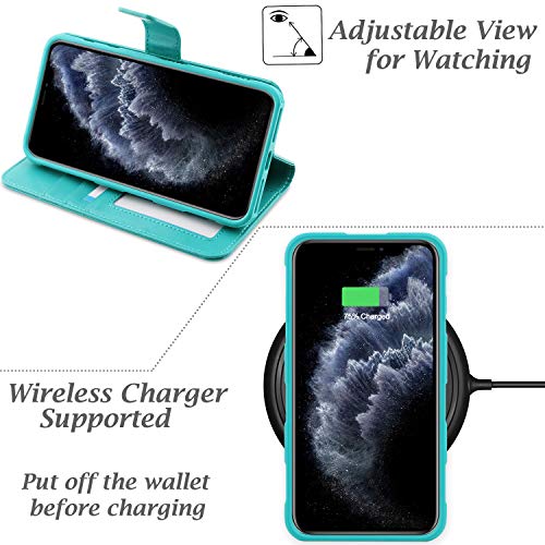 AMOVO Case for iPhone 11 Pro (5.8'') [2 in 1] iPhone 11 Pro Wallet Case Detachable [Vegan Leather] [Hand Strap] [Stand Feature] iPhone 11 Pro Flip Folio Case Cover with Gift Box Package (Aqua) - Thumbnail 4