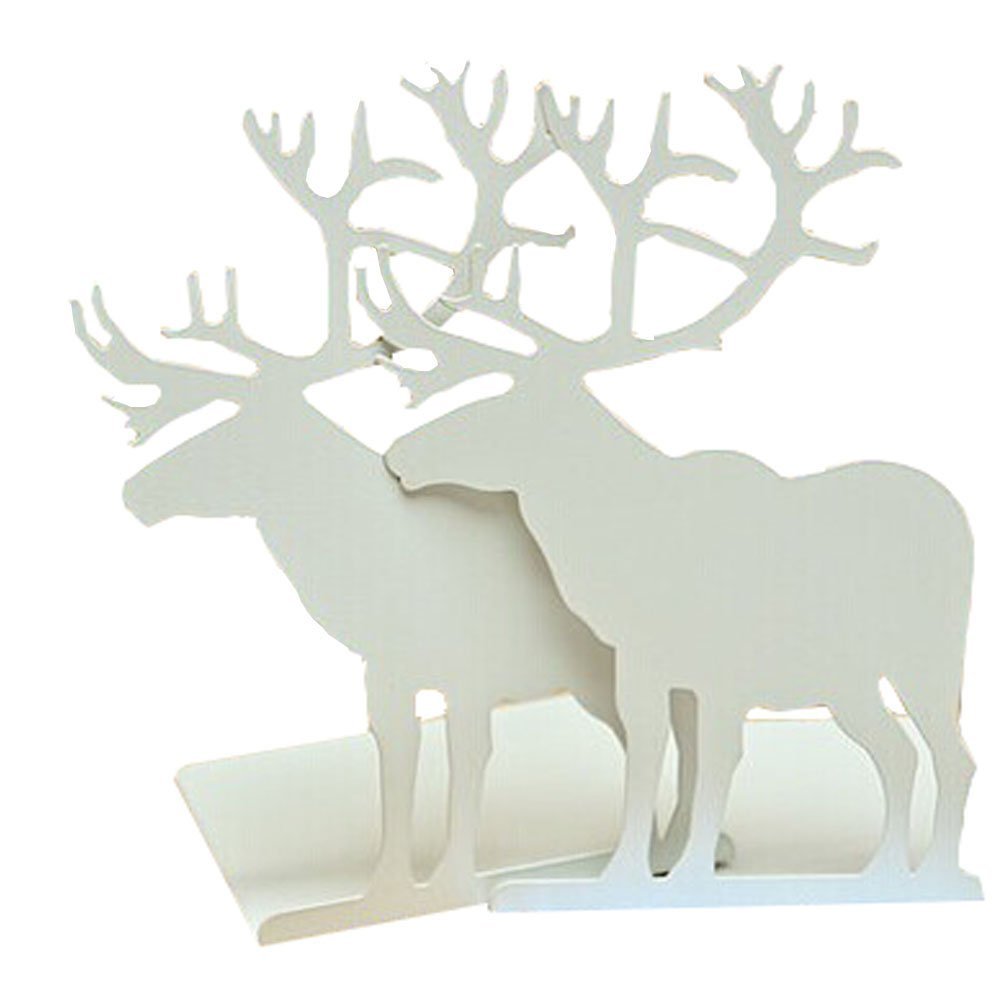 Fashion Creative Cartoon Cute Iron Elk Moose Pattern Nonskid Metal Office Desk Bookends (White)